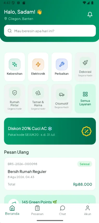 Layar 1 aplikasi Beresin
